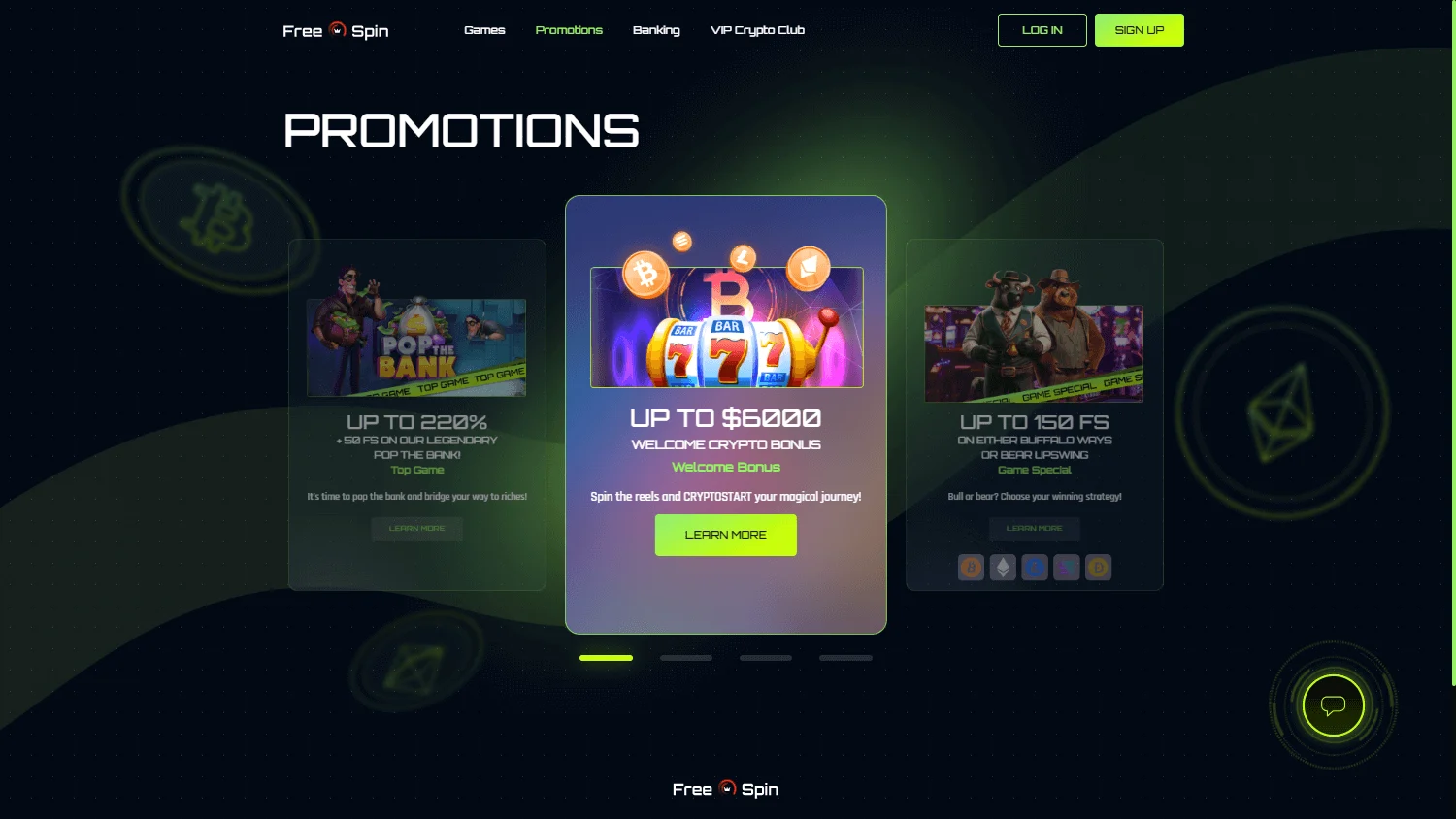 Free Spin Casino desktop promotions area