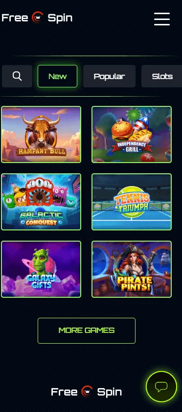 Free Spin Casino mobile games selection