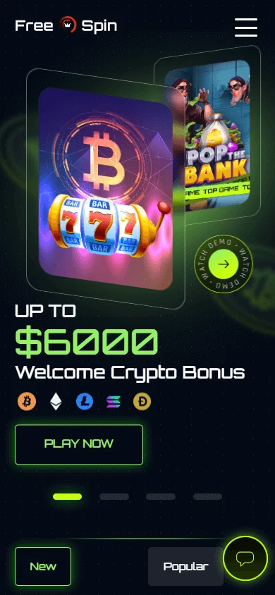 Free Spin Casino mobile home interface